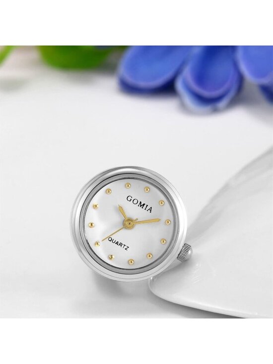 Unisex White Silver Quartz Roman Numeral Adjustable Open Band Finger Ring Watch main image 6